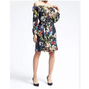 Banana Republic Black Floral Off Shoulder Dress Size Small